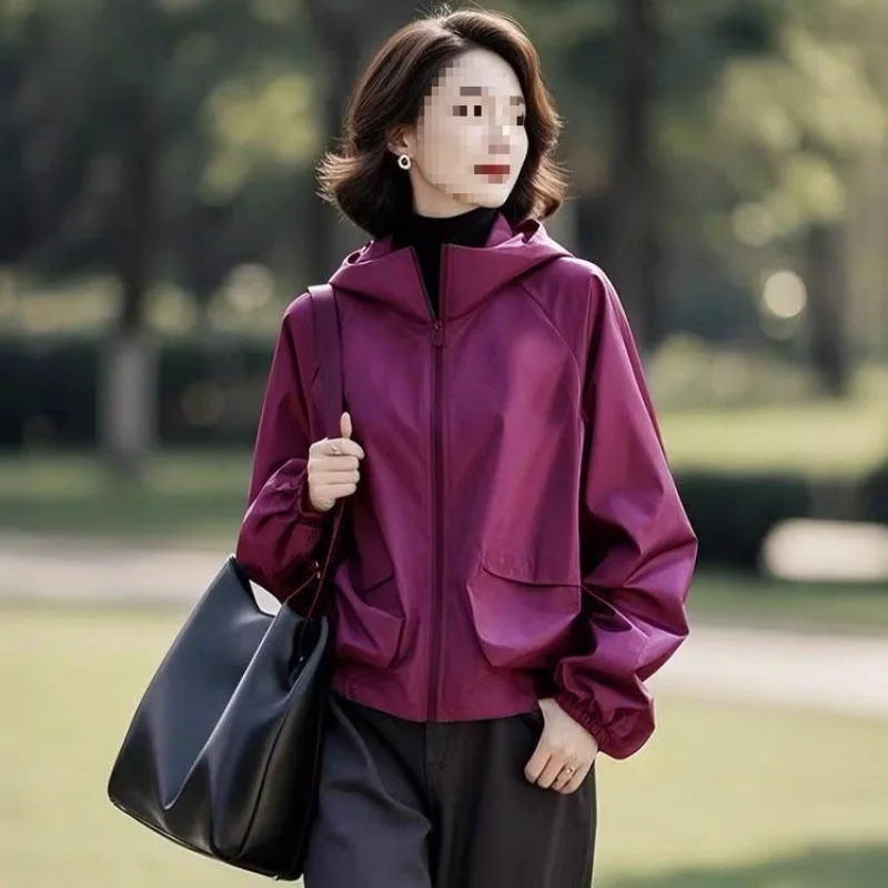 여성용 봄 가을 신상 단색 심플하고 세련된 패션 다용도 스타일리시 스포츠 후드 윈드브레이커