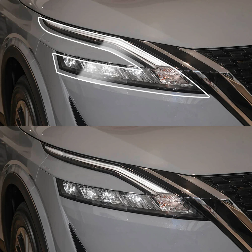 

For Nissan Qashqai J12 Tekna+ J12 2021-2026 Smoke Black High-Gloss TPU Headlight PPF Film Pre-Cut Anti-Scratch Protective Film