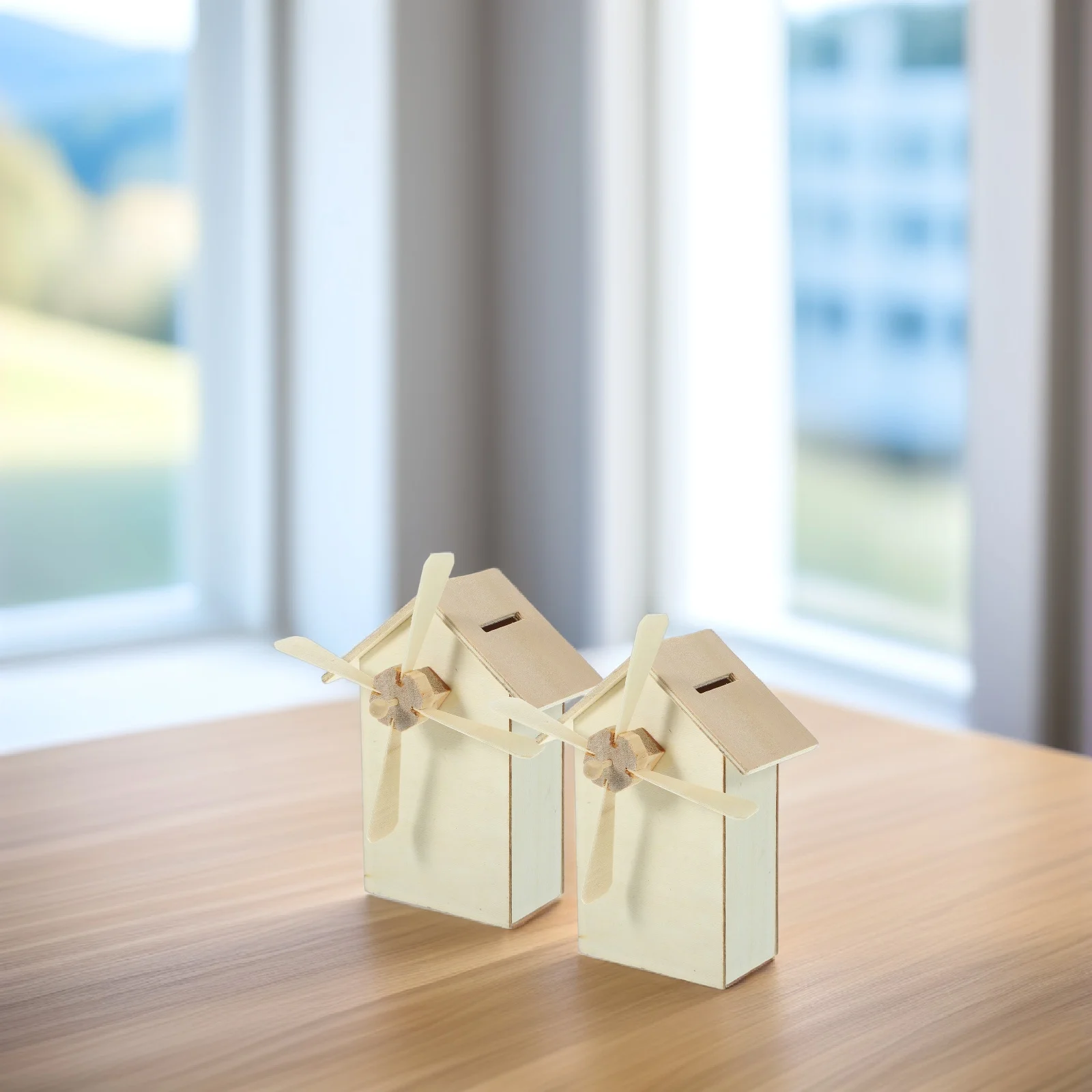 2Pcs Wooden Windmill Piggy Bank DIY Kids Painting Craft Money Saving Box Decorative Coin Storage for Children Birthday Gift