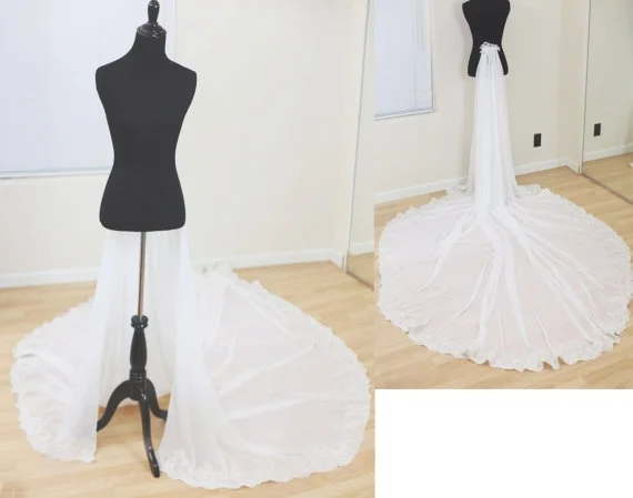 Vestido destacável para casamento, cauda de casamento em chiffon com cauda destacável para casamento, cauda de casamento com renda, comprimento personalizado