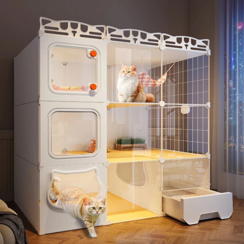 

Cat cage household indoor large free space cat litter box integrated free access