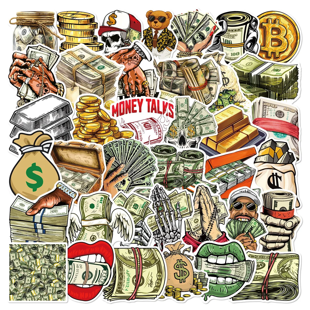 50Pcs Funny Cartoon Money World Stickers Dollar Decals Waterproof Graffiti Skateboard Laptop Phone Cool Decals