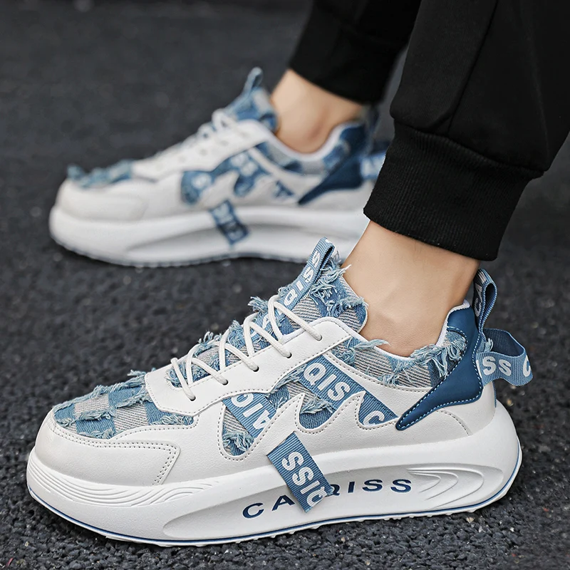 PARZIVAL Spring Autumn Men's Casual Shoes Fashion Denim Fabr Comfortable Clunky Sneaker Sports Breathable Sneakers Running Shoes