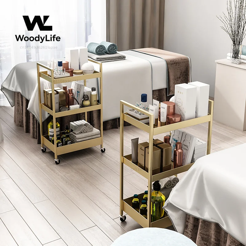 Gold Beauty Salon Cart Mobile Nail & Hair Storage Trolley Multi-Functional AestheticCosmetic Storage Organizer for Stylish Salon
