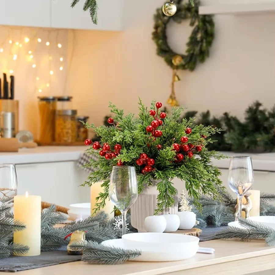 40/80 Pcs Artificial Plants Christmas Tree Home Rooms Flowers Wedding Bridal Accessory Clearance Vases Dining Table Centre Decor