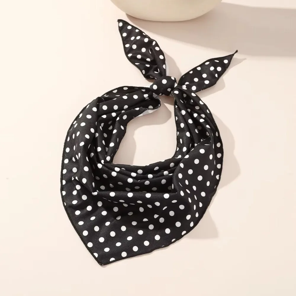 Vintage Solid Color Polka Dots Triangle Scarf Thin Polyester Bandana Wrist Hair Tie Lightweight Head Wraps Club