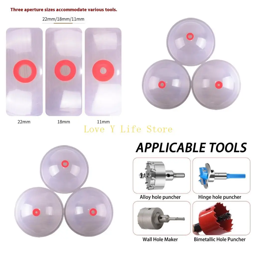 

L74C Pack Of 3 Clear Hole Cutter Dust Covers 11mm 18mm 22mm PC Hole Sawing Dust Bowl