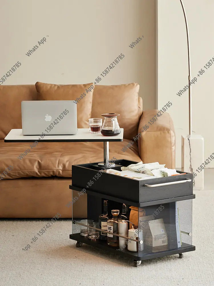 Light luxury solid wood liftable coffee table living room household small apartment balcony tea table modern simple mobile