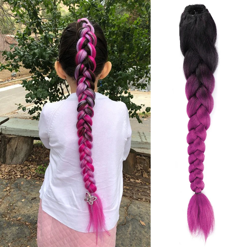 

Fishbone Box Braided Ponytail With Hair Tie 22inch Long Black Hairpiece Pony Tail Extensions for Women High Temperature Fiber