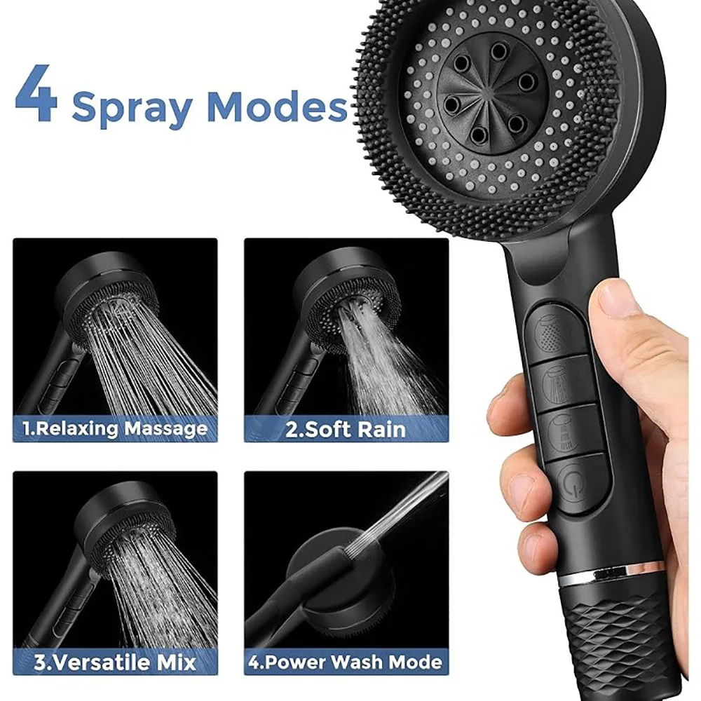 

US Ship High Pressure Shower Head Set 4 Mode Boost Adjustable Large Water Yield Shower Head with Filter Bathroom Accessory