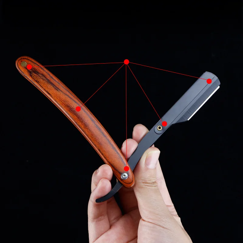 나무 트리머 수동 면도기 전문 스트레이트 에지 샤프 이발사 면도기 접이식 면도 나이프 면도기 수염 컷 선물