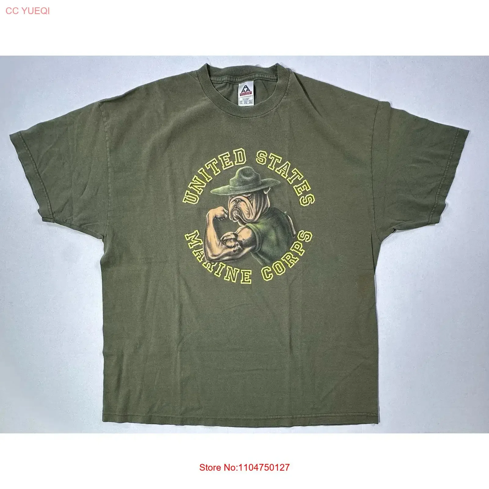 Vintage USMC T Shirt 2XL Olive Green Bulldog Drill Instructor  vintage Washed Unisex fashion Breathable Casual Versatile