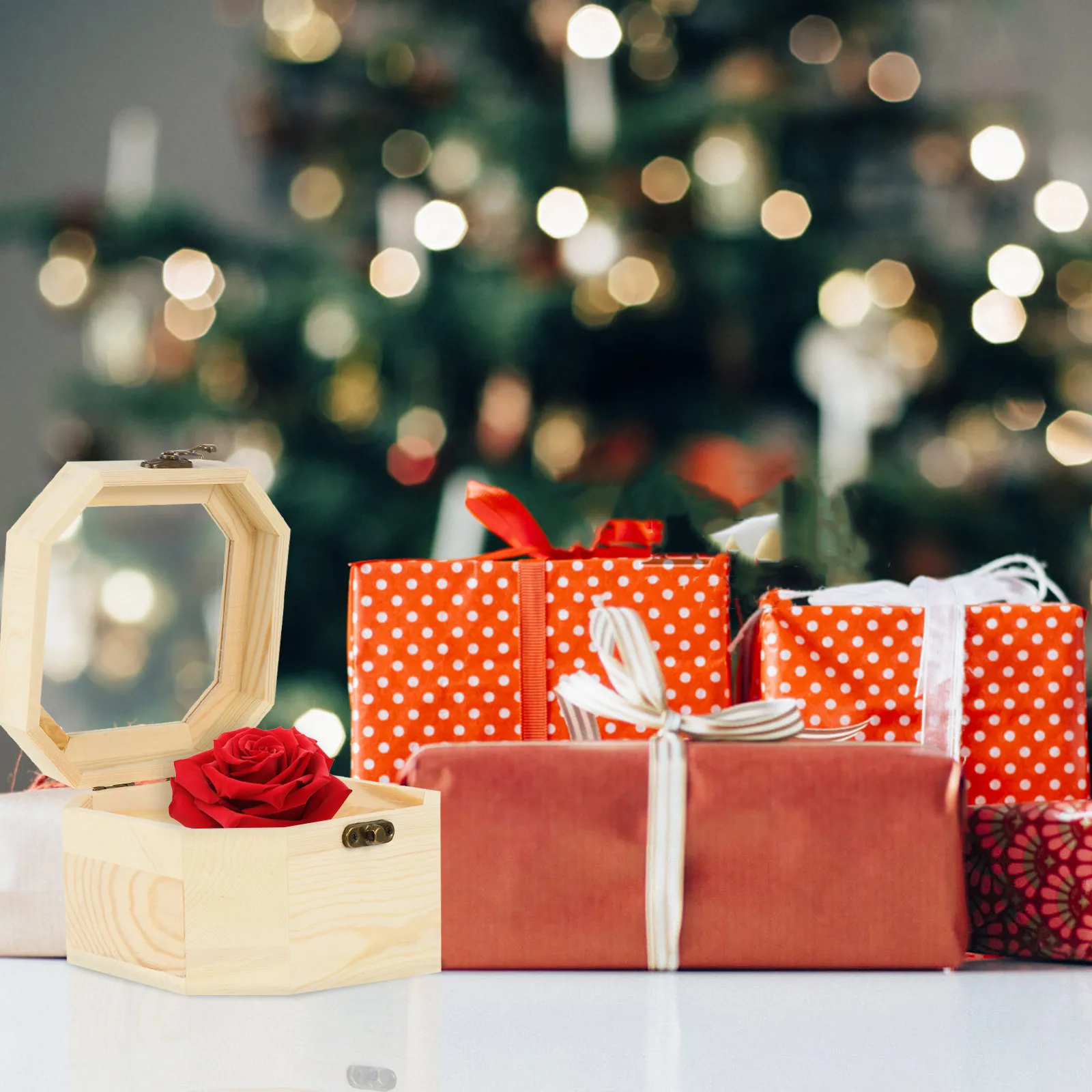 

1 шт. Деревянная подарочная коробка, восьмиугольный настольный органайзер для хранения, контейнер для украшений, винтажная многофункциональная подарочная упаковка