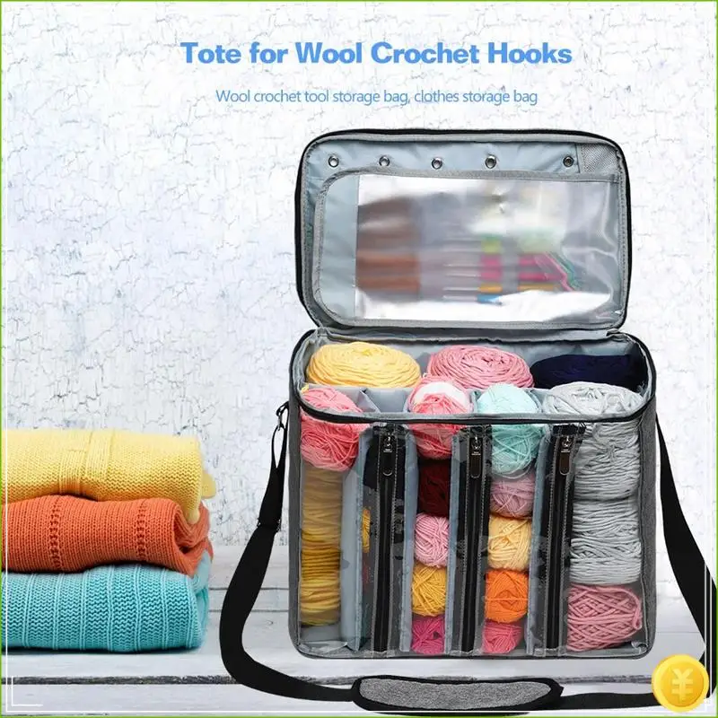 Tas Rajut Crochet, Tas Tote Organizer Benang untuk Membawa Hakpen Rajut, Perlengkapan Rajut