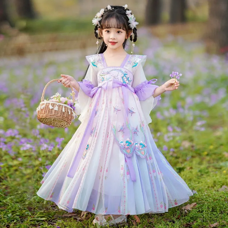 

Chinese Style Hanfu Dress Girls Traditional Elegant Floral Embroider Princess Dresses Oriental Fairy Cosplay Perform Dance Robe