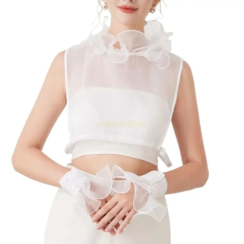 31BF Thời trang Ruffle Cổ áo trang trí và tay áo cánh tay đặt cho phụ nữ trang phục chính thức