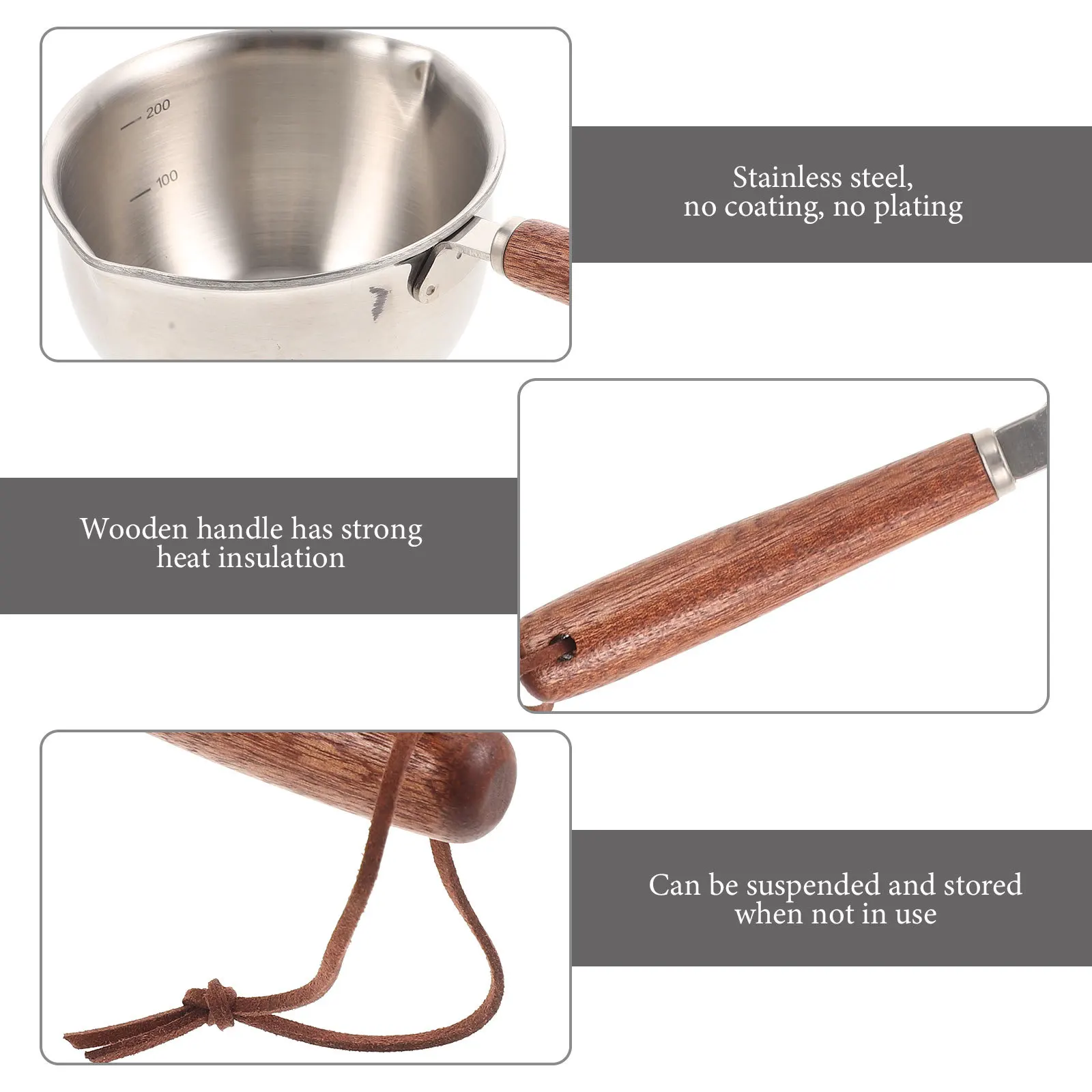 

Stainless Steel Small Saucepan 2 Pouring Lips Water Boiling Pot For Milk Oil Butter Caramel Gas Induction Stove Wood Handle