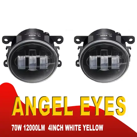 4인치 LED 안개등 한 쌍 70W 원형 자동차 주행등 화이트 앰버 헤일로 링 DRL 오프로드 안개등 랭글러 JK TJ용