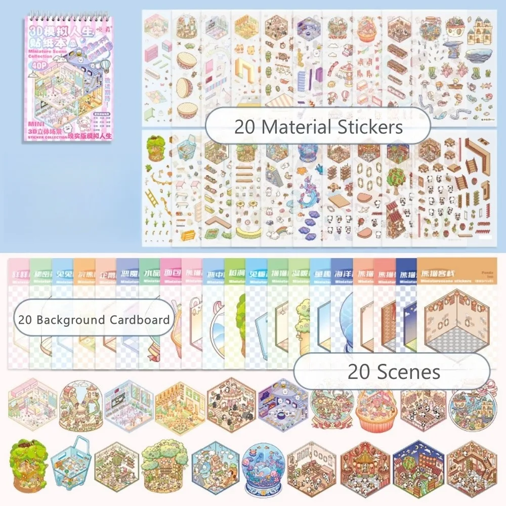 

Новая мультяшная 3D наклейка с пейзажем, книга, 40 листов, набор миниатюрных наклеек для сцены «сделай сам», 20 карманов, наклейка для сцен, подарки на день рождения