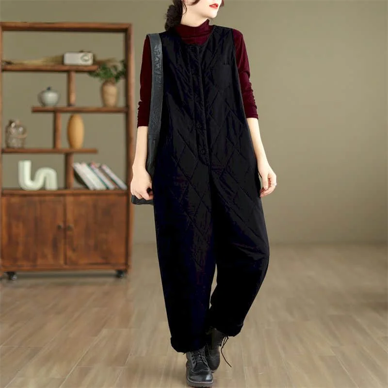 Oversized Jumpsuits Winter O-neck Cotton-padded Clothes High Waist Korean Style Casual Playsuits One Piece Outfit Women Clothing
