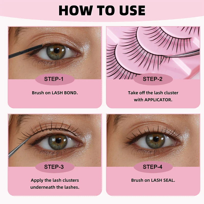 10 pairs of Pink Natural Eyelash Extensions Acrylic false eyelashes simulate natural eyelash lines with thin and soft practice l