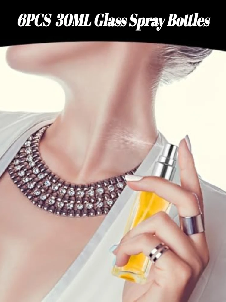 Bouteille de parfum carrée en verre 30ML, vide, rechargeable, anti-fuite, bouteille de voyage pour huile essentielle et Fragraanc, 6 pièces