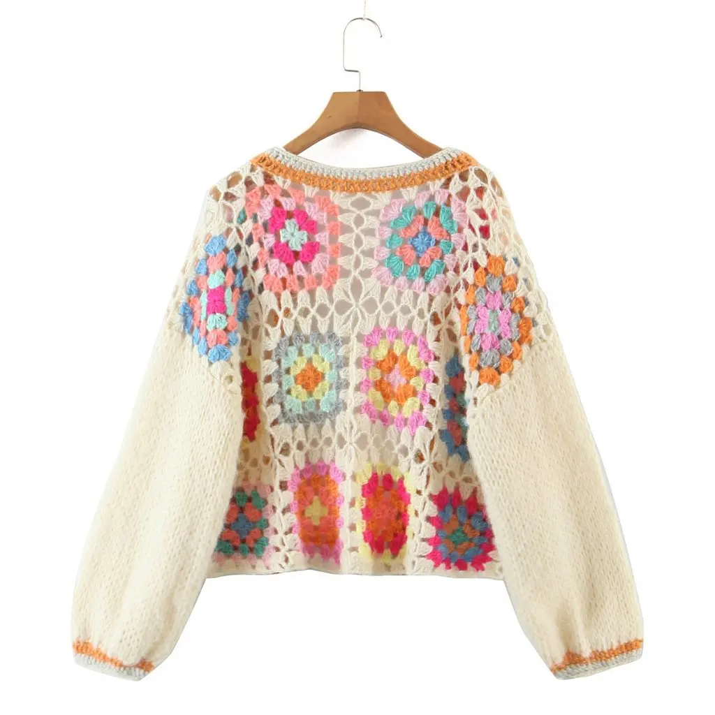 

Женский клетчатый топ из золотой проволоки ручной работы, свободный вязаный свитер, весенне-осенний модный европейско-американский стиль