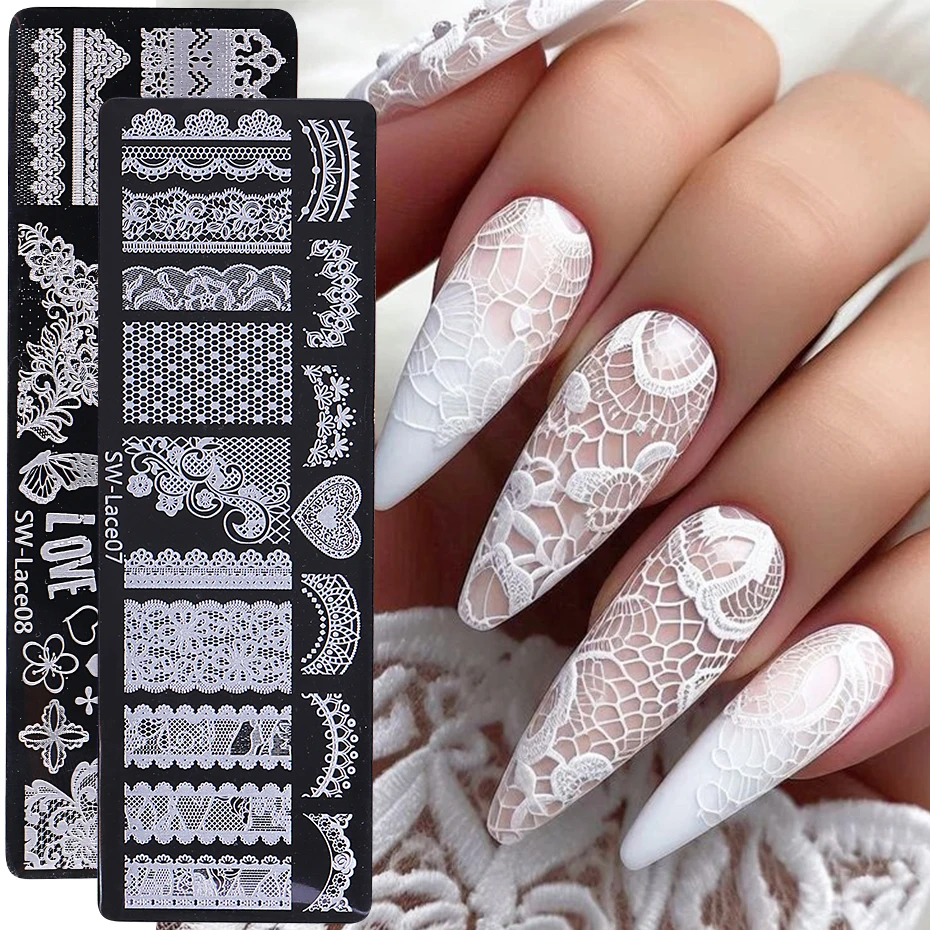 4pc rendas flor arte do prego placas de carimbo 3d arco francês rosa polonês modelo de impressão placa floral unhas astencils ferramentas manicure