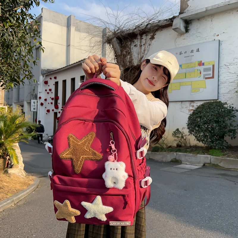Kawaii Solid Color Cute Aesthetic Rucksack with Cute Accessories Pendant Cute Backpack for  Back To College Supplies