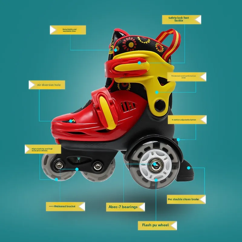 New Creative the Skating Shoes Children's Roller Skating Shoes Set3-8Two-Row Flashing Wheel for Boys and Girls