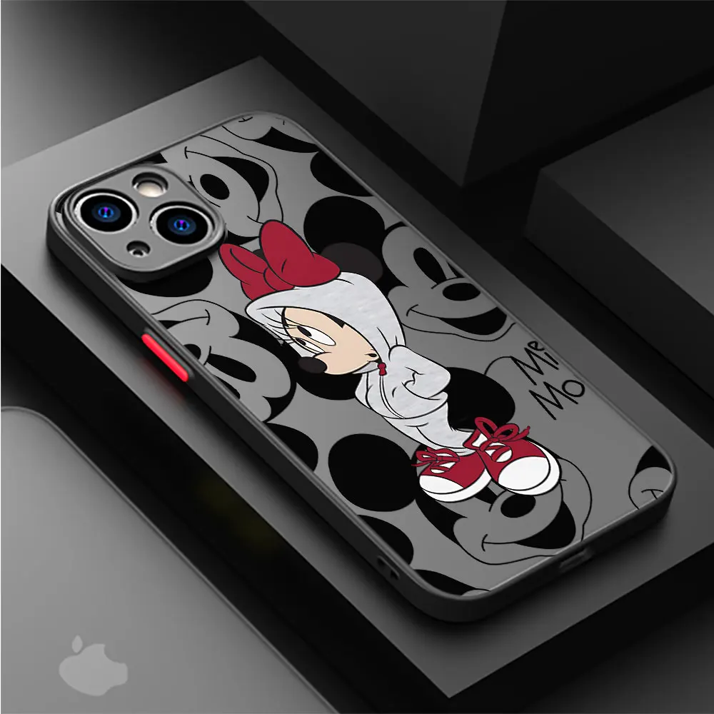 Capa Matte Transparente, iPhone XS, X, 15, XR, 7, 6S, 8 Plus, SE, 13, 11 Pro, 12 Mini, Disney Mickey e Minnie Mouse, 14 Pro Máx, XS Máx