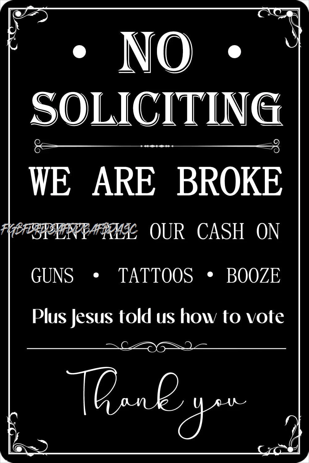 No Soliciting Metal Sign, Funny We Are Broke Tin Sign For Front Door,Go Away Door Signs Home Decor Accessories 8x12 Inch AL sign