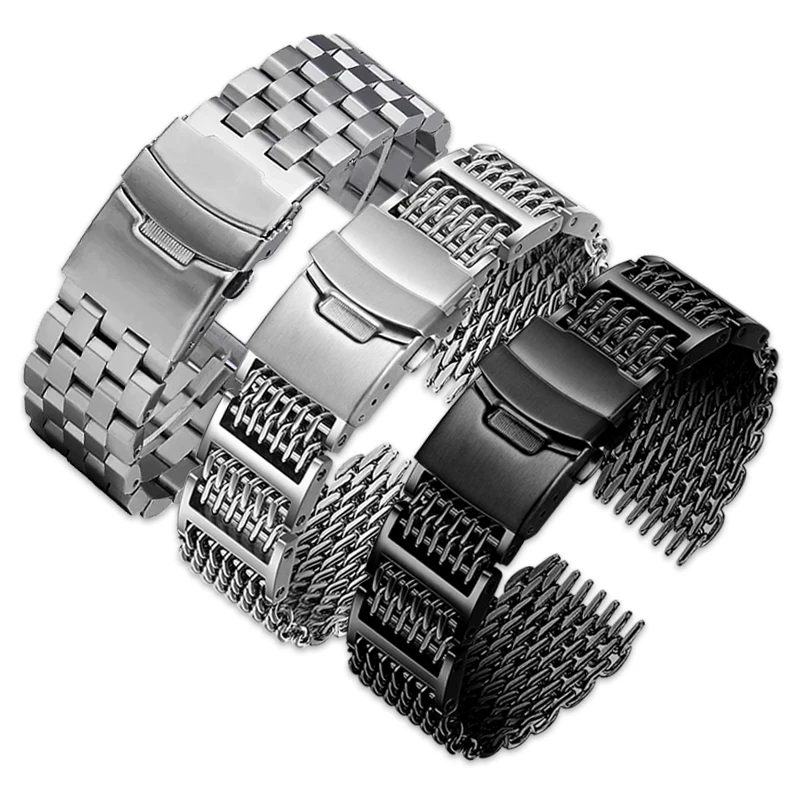 Stainless Steel Watch Band Bracelet 20 22 24mm Men Dive Shark Mesh Metal Replacement Strap for Breitling Omega Seiko Hamilton