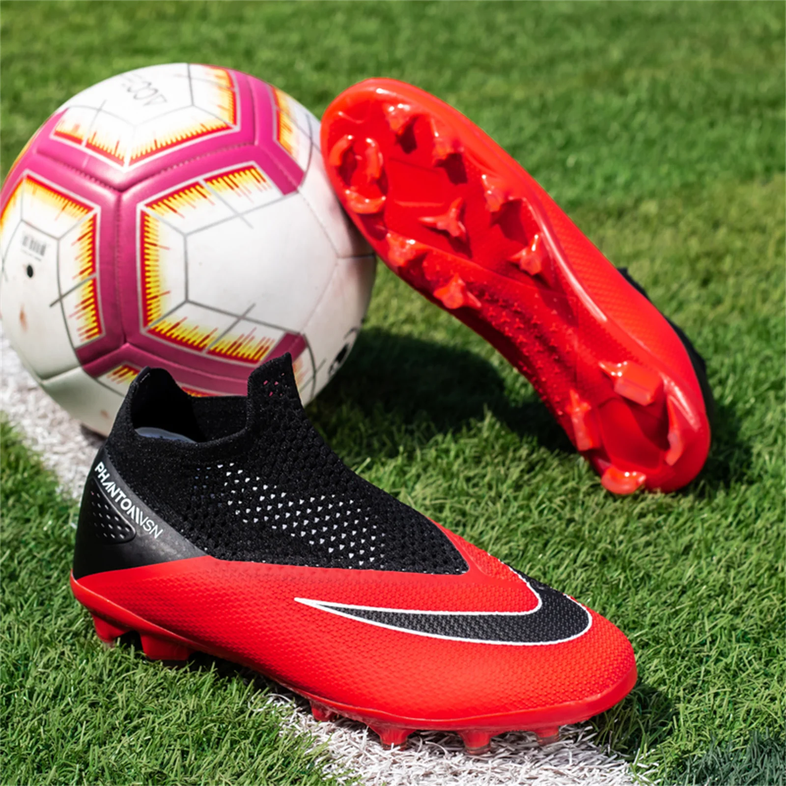 Men\'s Soccer Shoes Football Cleats High-Tops  Non-Slip Spikes Outdoor AG/FG Baseball Lacrosse Rugby Combat Boots