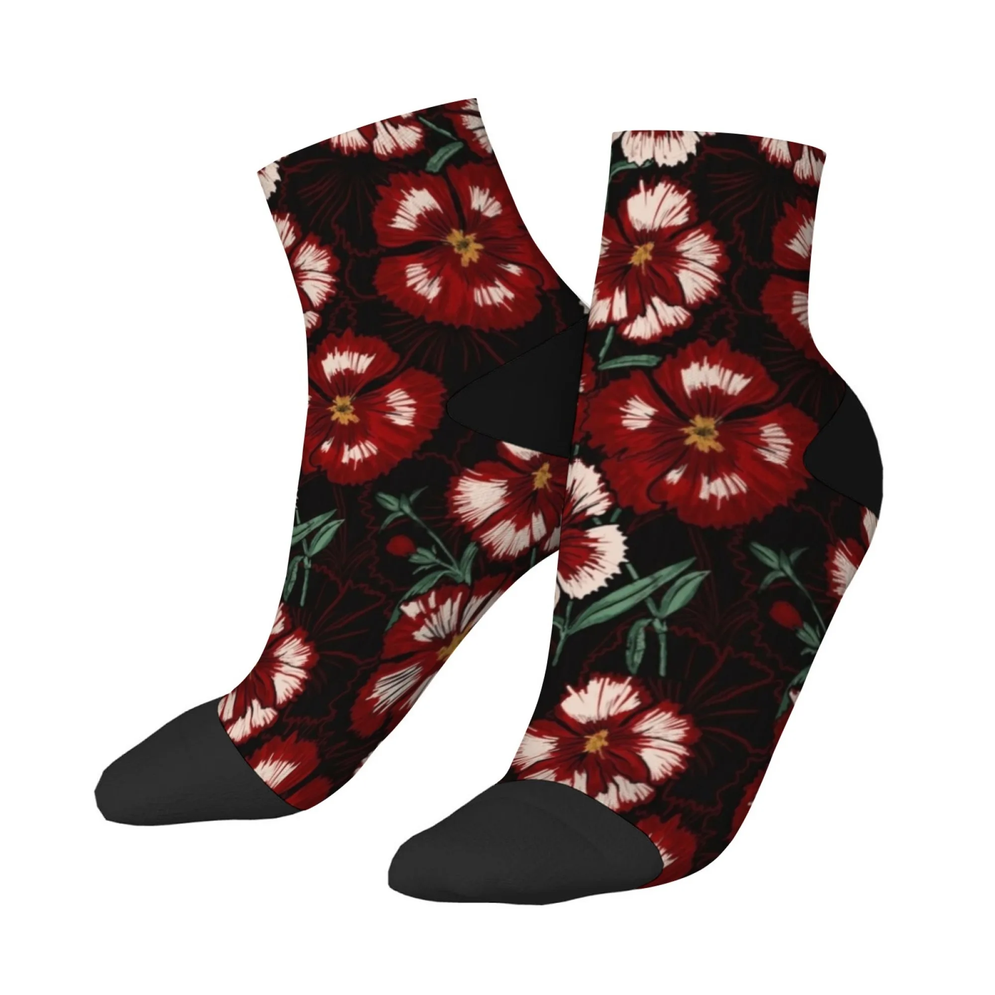 Red flower color series men's short socks Novelty funny Crazy compression socks soft comfortable casual hip hop Fashionable