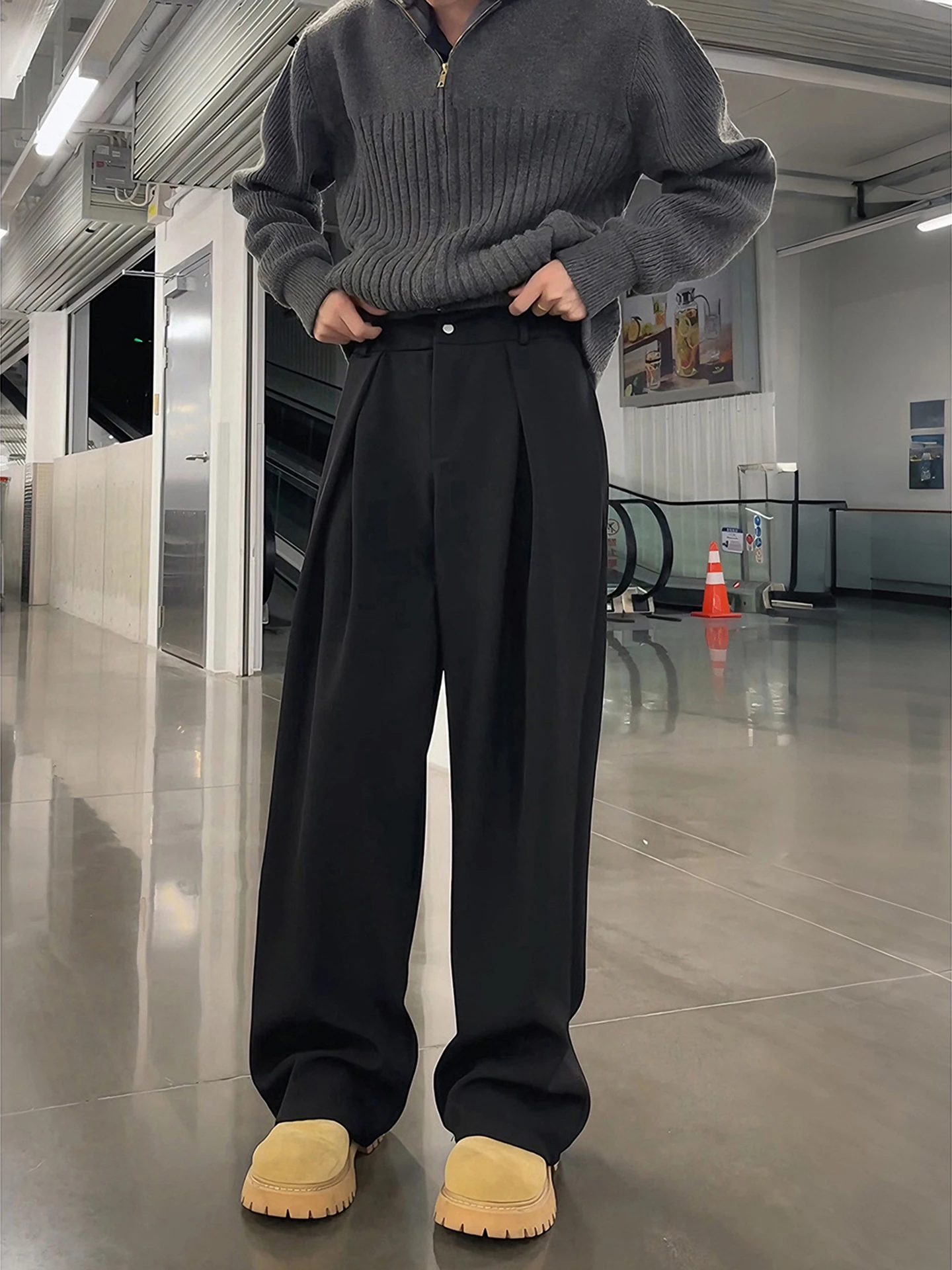 

Bla Fce Lined Pleated Thiened Warm Casual Pants Men's Autumn Winter Straight Leg Trousers Loose Fit Comfortable Leisur...