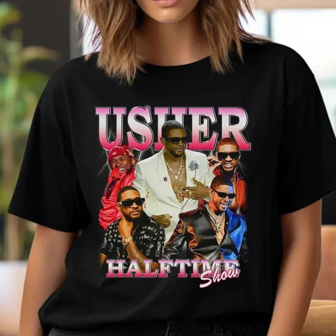 

2025-26 Summer Usher Retro Vintage Graphic 100%Pure Cotton Printed Rapper Hip-hop Trend R&B T-shirt Unisex Oversized Casual Y2k