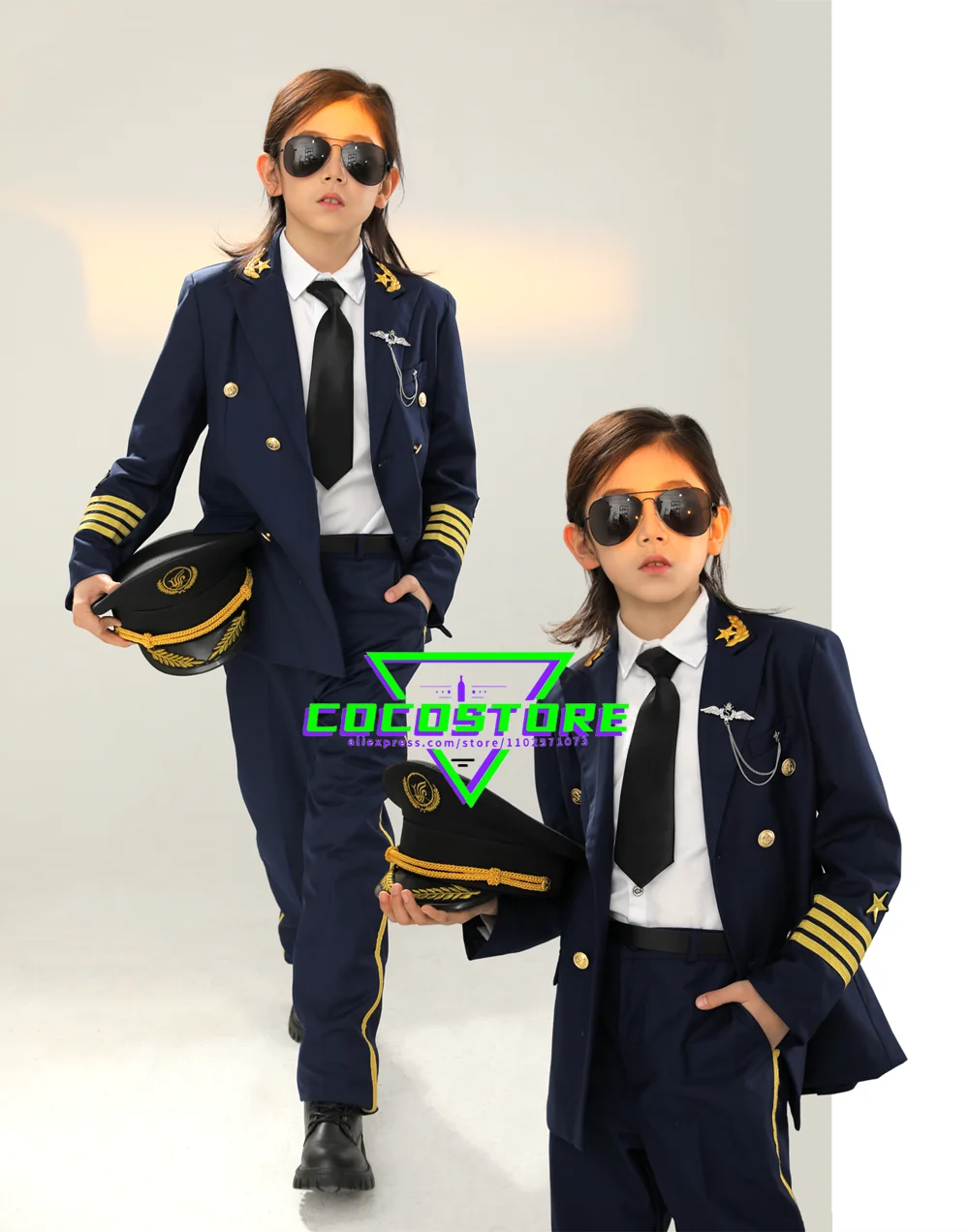 

Aviation Uniforms Cosplay Pilot Flight For kids Carnival Role Play Clothing Airline Pilot Uniforms Navy Blue Suit Coat