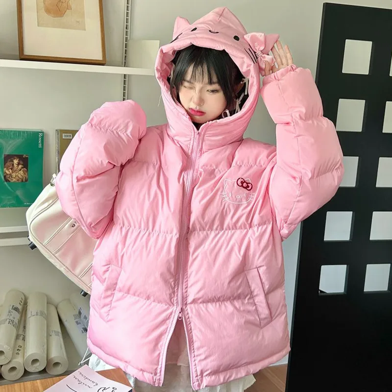 Miniso-abrigos acolchados con cremallera para mujer, chaquetas de algodón con bordado de dibujos animados, estilo Harajuku, Y2k