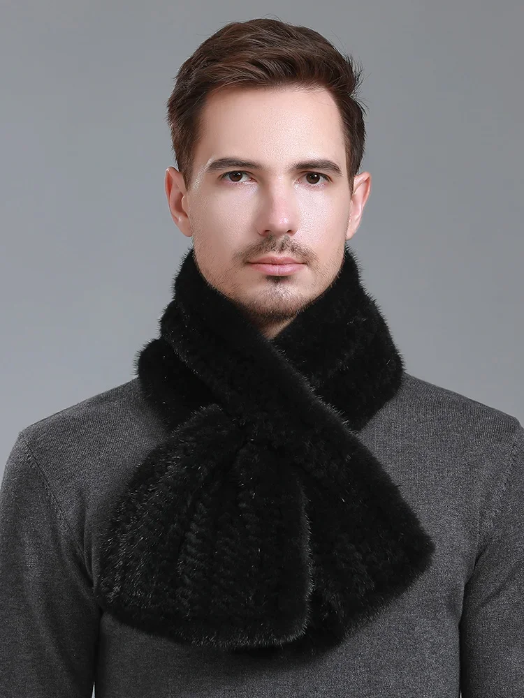 

Men's Real Mink Fur Scarf Winter Warm Neckerchief Wraps Black Fishtail