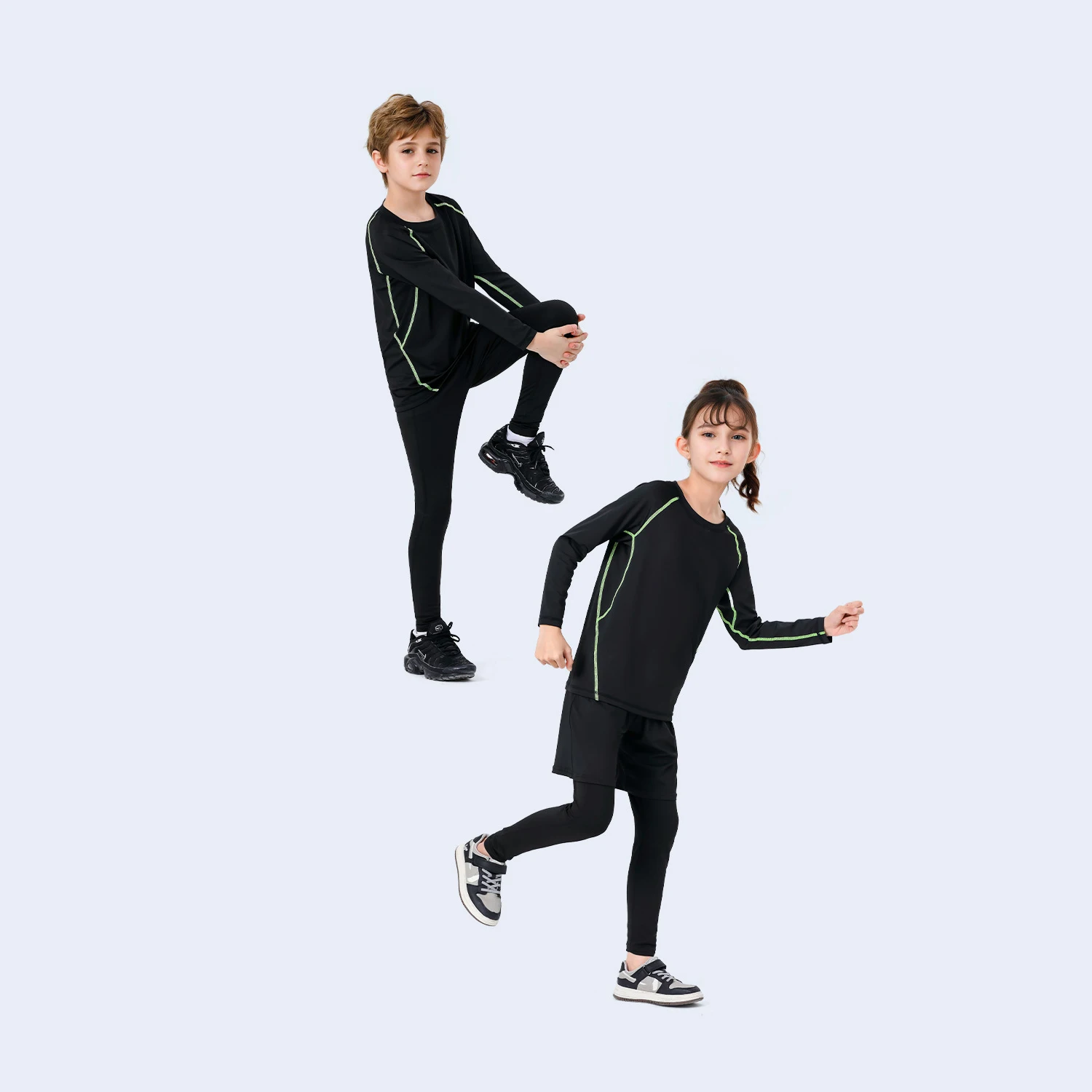 Plush Children's Sports Tight Fitting Training Set Basketball Football Two-piece Set Running Fitness Suit Quick Drying Clothes