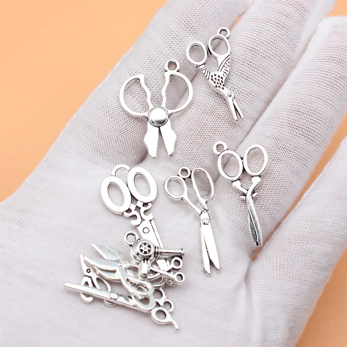 10pcs Antique Silver Color Scissors Charms Collection For DIY Jewelry Making, 10 Styles, 1 of Each