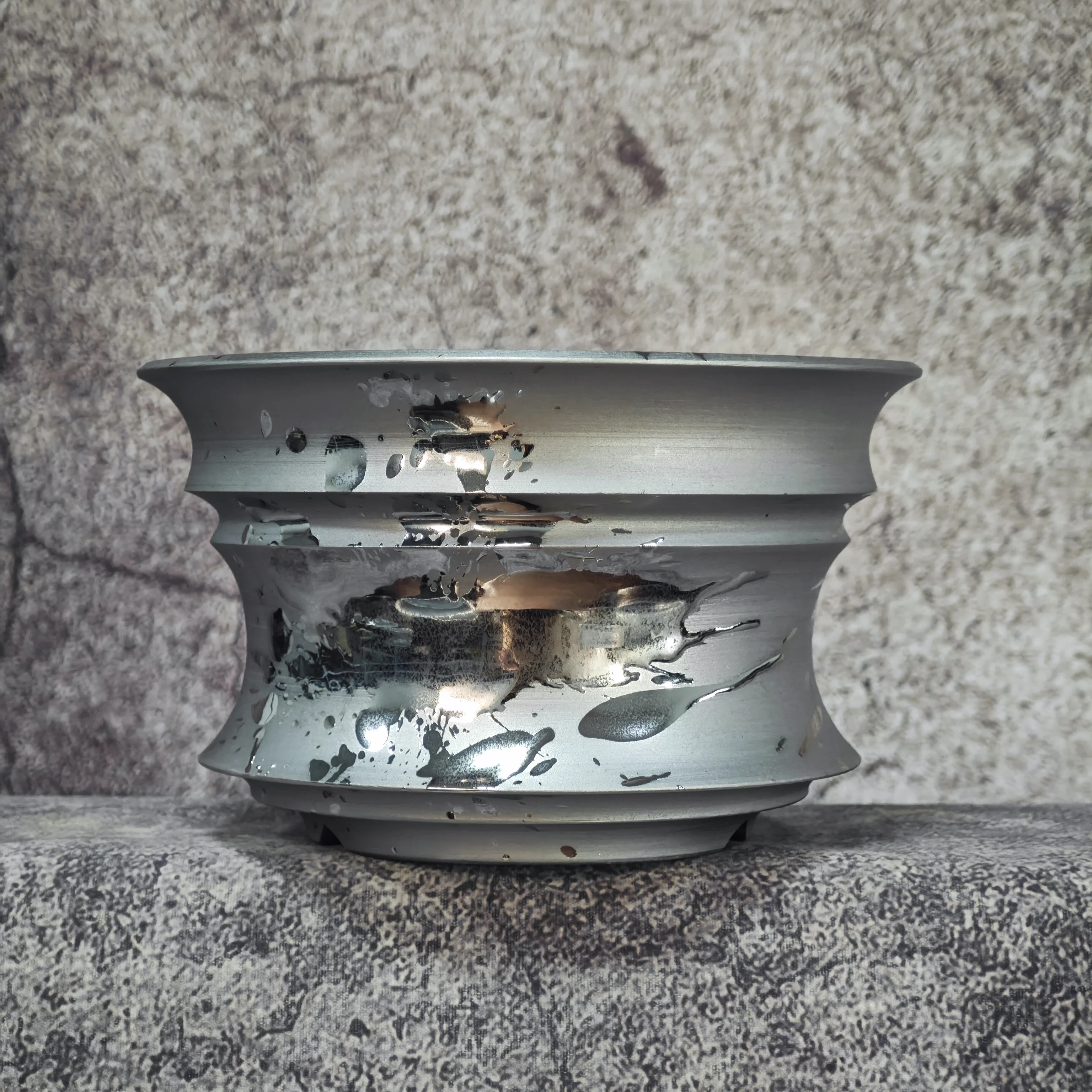 W6.89Inch Medium Large Splash Silver Handmade Ceramic Pot For Caudex Plants Agave Cactus Desert Succulent Planter