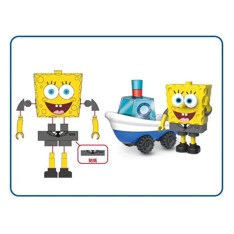 4 stücke SpongeBob Schwammkopf Transport Kombination Serie Zusammengesetzte Bausteine Puppen Ornamente kinder Geschenk Spielzeug