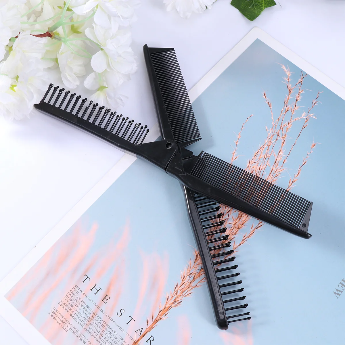 

5Pcs Antistatic Folding Hair Comb Compact Black Double Headed Tooth Haircut Comb Portable Travel Hair Tools Salon Use