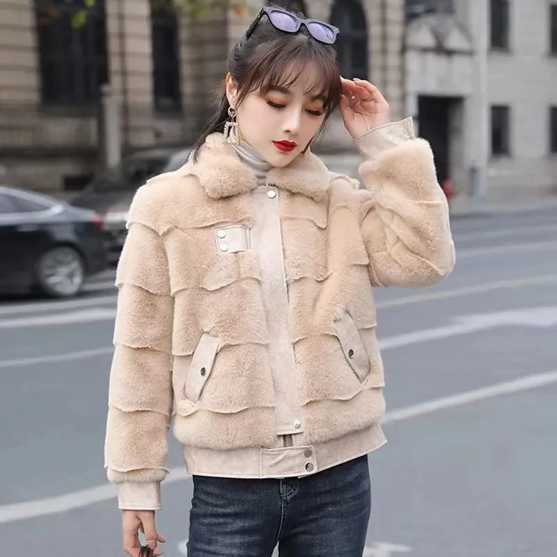 Mink Fur Coat Women's Winter 2024 New European Station High-end Long-sleeved Fur One Short Fur Wild Top Female