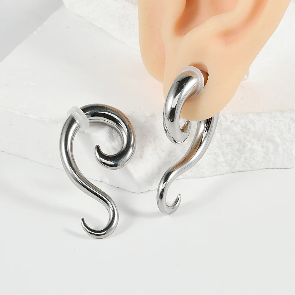 1PC High Quality Stainless Steel S Spiral Hoop Earrings Tunnel Heart Ear Weights 1.6-10MM Expander Ear Holes Piercing Jewelry