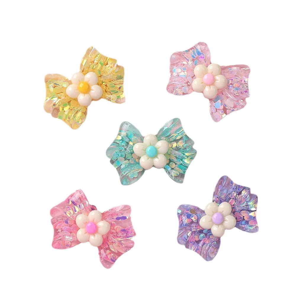 10pcs Kawaii Resin Flatback Mini Bow Flower Charms Cabochons Embellishments for DIY Ornament Crafts Scrapbook Home Decorations