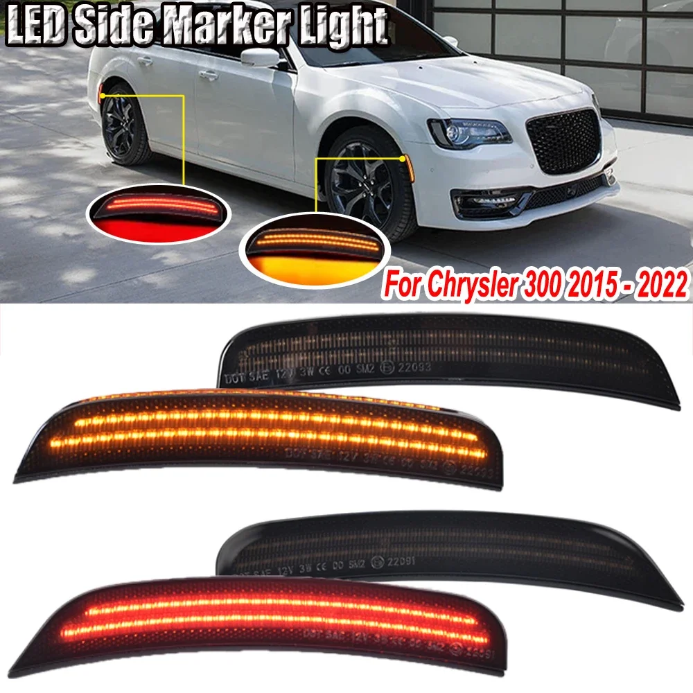 

For Chrysler 300 2015 2016 2017 2018 2019 2020 2021 Car Front Rear Bumper Double Raw LED Side Marker Turn Signal Light Red Amber