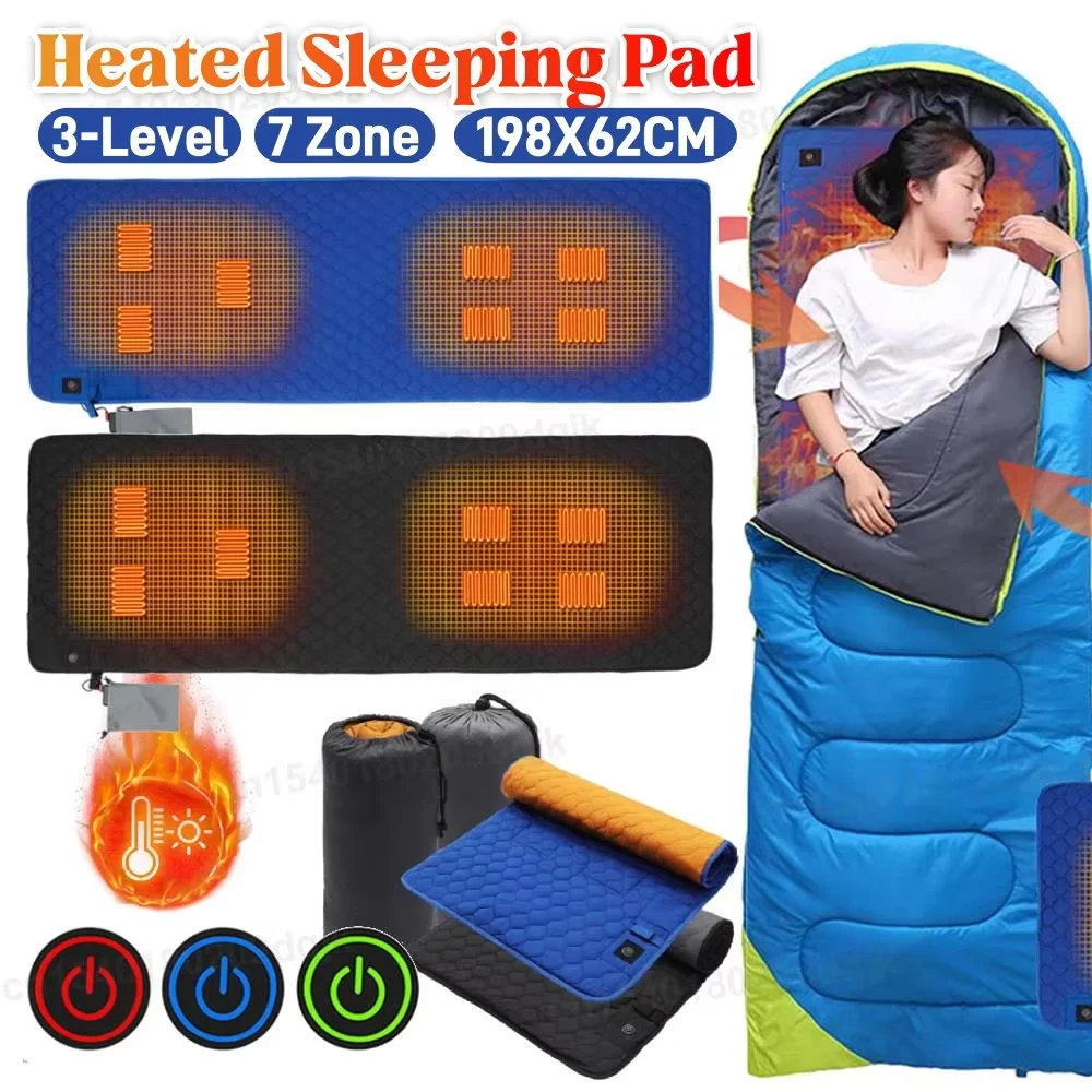 

Outdoor USB Heating Sleeping Mat 7Heating Zones Adjustable Temperature Electric Heated Pad Cold Resistant for Camping Tent Mat